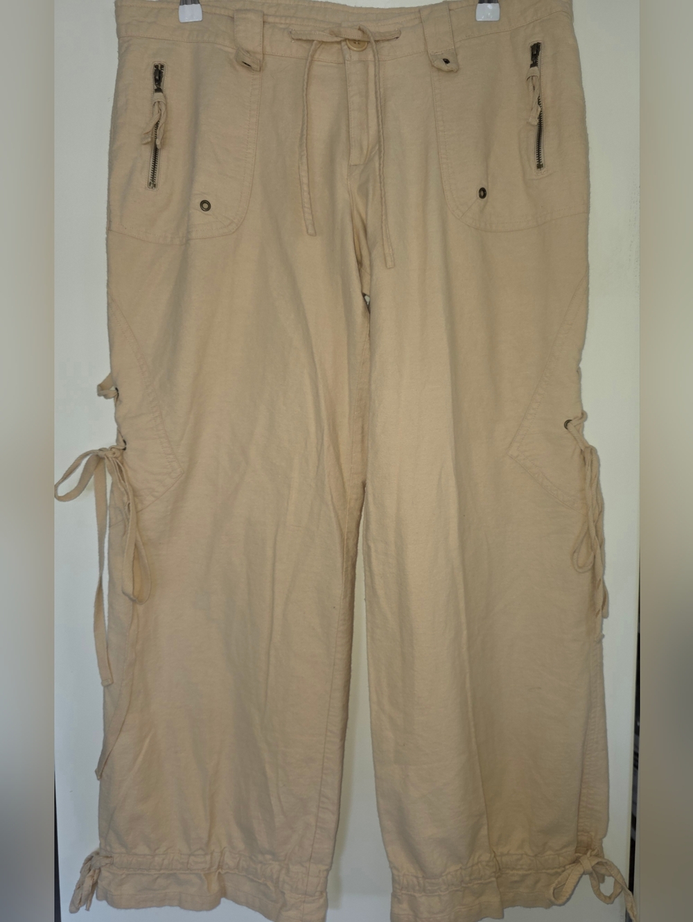 VENUS Beige Drawstring Cargo Pants with Zipper Pockets Sz 10 😍